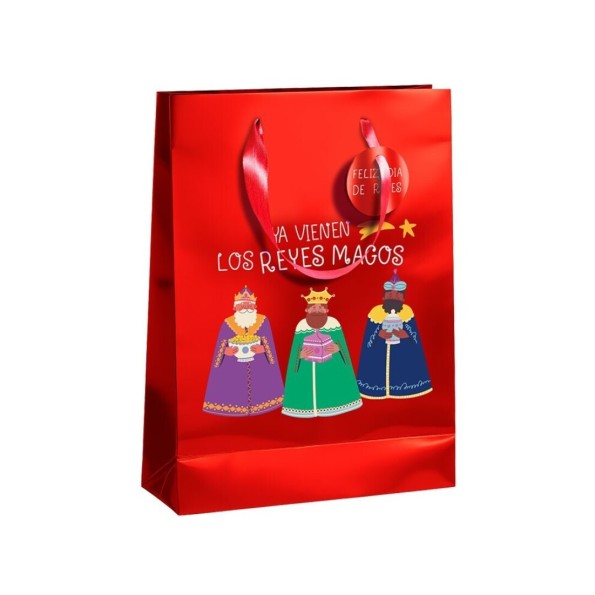 BOLSA METALIZADA PAPEL REYES MAGOS S CON TARJETA COLGANT 24x10x32 cm