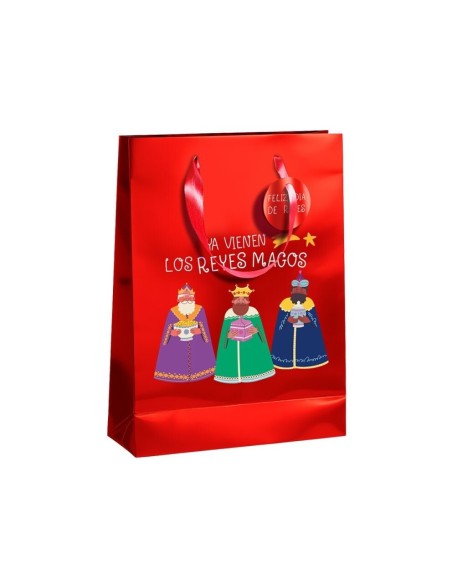 BOLSA METALIZADA PAPEL REYES MAGOS S CON TARJETA COLGANT 24x10x32 cm