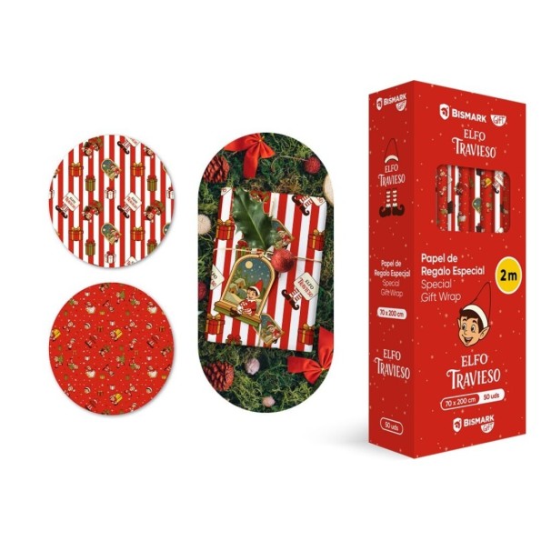 PAPEL DE REGALO ELFO TRAVIESO 70X200