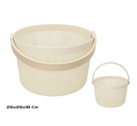 CESTA PLASTICO C/ASA MADERA 26X18CM BEIGE