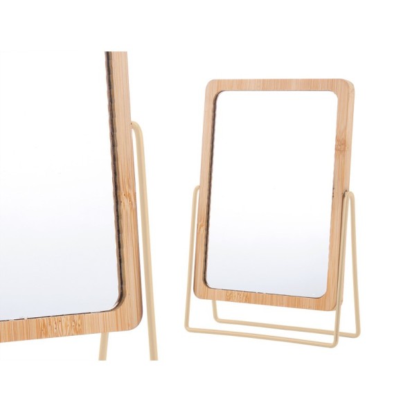 ESPEJO BAMBU SOPORTE METAL BEIGE 6 x 6 x 22 cm