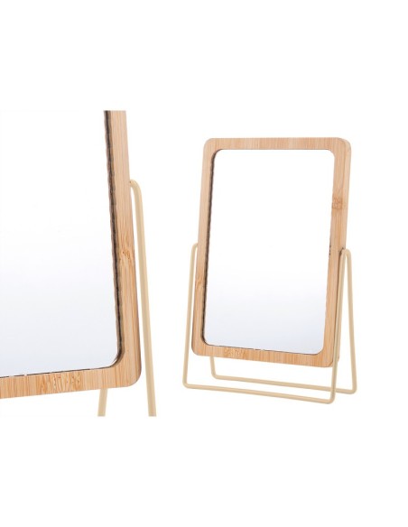 ESPEJO BAMBU SOPORTE METAL BEIGE 6 x 6 x 22 cm