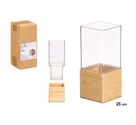JARRON ACRILICO CUADRADO BASE MADERA 10X10X25CM