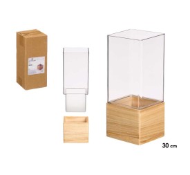 JARRON ACRILICO CUADRADO BASE MADERA 12X12X30CM