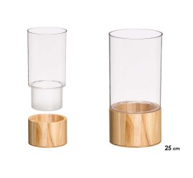 JARRON ACRILICO CILINDRICO BASE MADERA 12X12X25CM