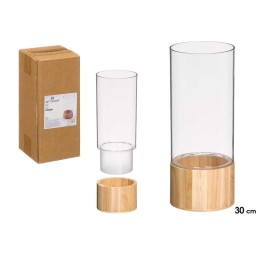 JARRON ACRILICO CILINDRICO BASE MADERA 12X12X30CM