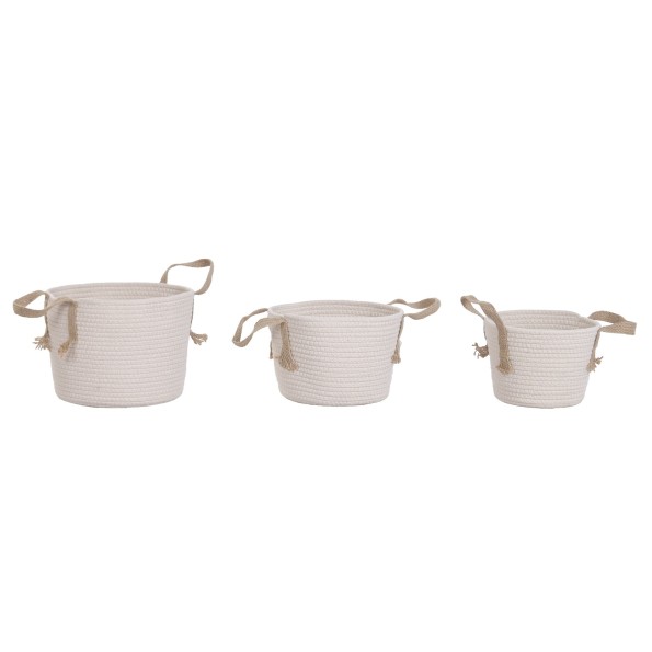 CESTA SET 3 ALGODON FIBRA 30X30X22 CREMA