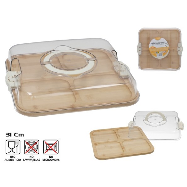 FIAMBRERA BAMBU C/ TAPA PLASTICO 31X31X5 CM