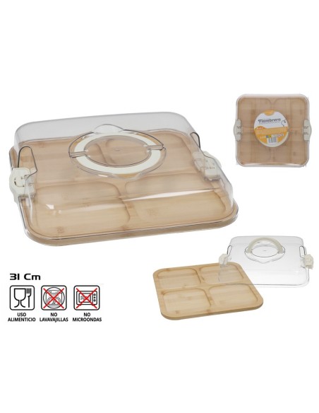 FIAMBRERA BAMBU C/ TAPA PLASTICO 31X31X5 CM