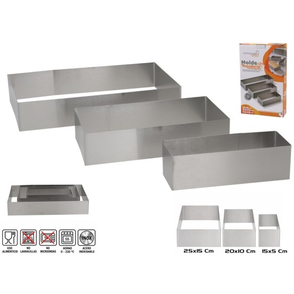 MOLDE REPOSTERIA RECTANGULAR X3 25X15/20X10/15X5 CM