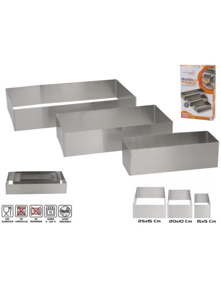 MOLDE REPOSTERIA RECTANGULAR X3 25X15/20X10/15X5 CM
