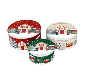 CAJA SET 3 METAL 20X20X9 DORADO ROJO