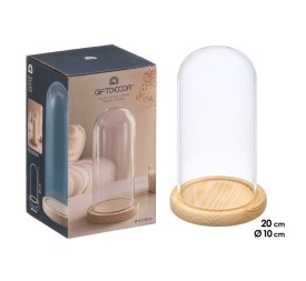 CUPULA DECORATIVA CRISTAL BASE MADERA 20CM ALTO
