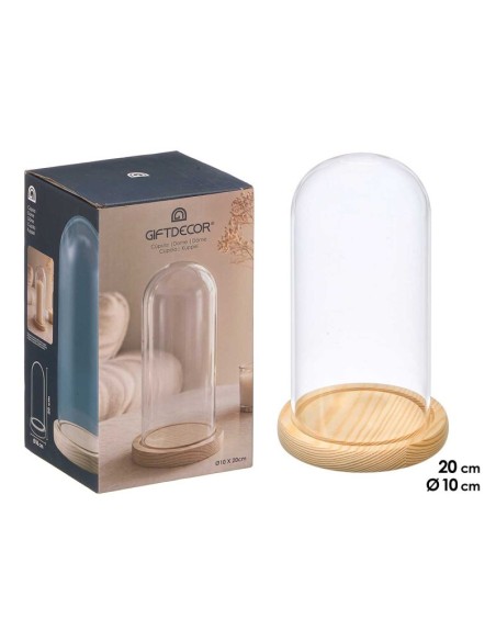 CUPULA DECORATIVA CRISTAL BASE MADERA 20CM ALTO