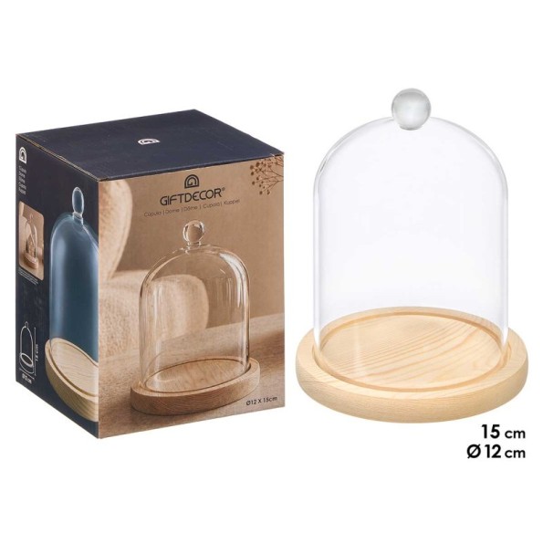 CUPULA DECORATIVA BOLA BASE MADERA 15 CM ALTO