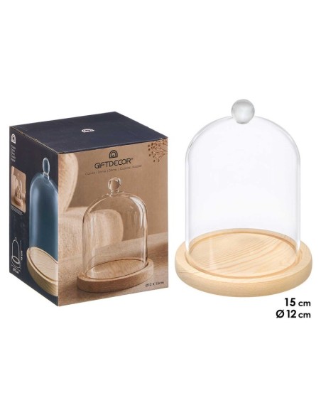 CUPULA DECORATIVA BOLA BASE MADERA 15 CM ALTO