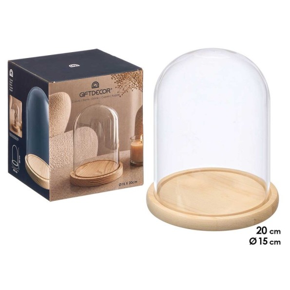 CUPULA DECORATIVA BASE MADERA NATURAL 20CM ALTO