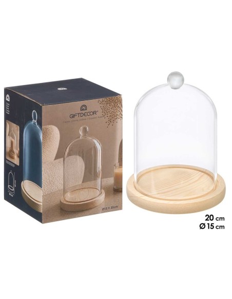 CUPULA DECORATIVA BOLA BASE MADERA 20CM ALTO