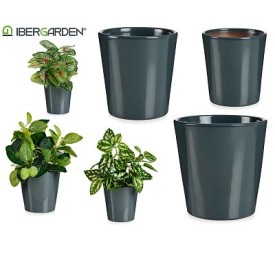 JGO 3 MACETAS CERAMICA CONICA 11-14-17CM ANTRACITA