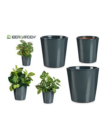 JGO 3 MACETAS CERAMICA CONICA 11-14-17CM ANTRACITA