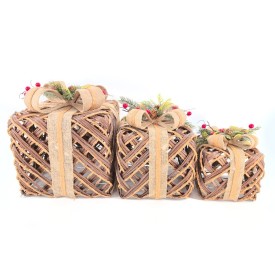 REGALO SET 3 LED RATAN 28X28X31 3xAA NATURAL