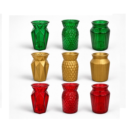 JARRON SURT NAVIDAD D11 H18CM ORO VERDE ROJO