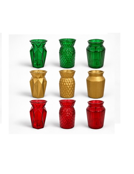 JARRON SURT NAVIDAD D11 H18CM ORO VERDE ROJO