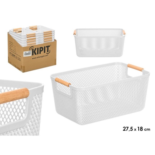 CESTA PLASTICO ASA BAMBU BLANCA 27,5X18CM