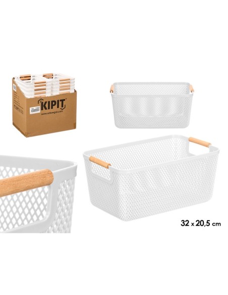 CESTA PLASTICO ASA BAMBU BLANCA 32X20,5CM