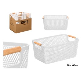 CESTA PLASTICO ASA BAMBU BLANCA 36X22CM