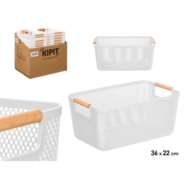 CESTA PLASTICO ASA BAMBU BLANCA 36X22CM