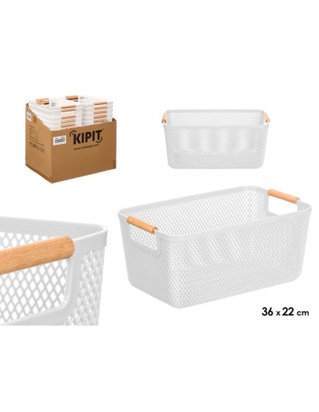 CESTA PLASTICO ASA BAMBU BLANCA 36X22CM