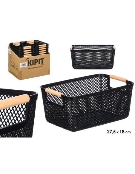CESTA PLASTICO ASA BAMBU NEGRA 27,5X18CM
