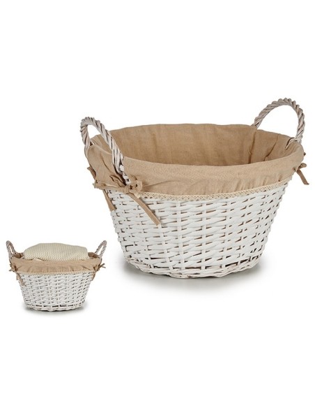 CESTO MIMBRE REDONDO C/ASAS BLANCO 45X40X31CM