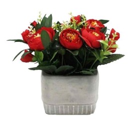 MACETA CEMENTO FLORES ROJAS