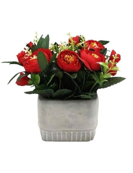 MACETA CEMENTO FLORES ROJAS