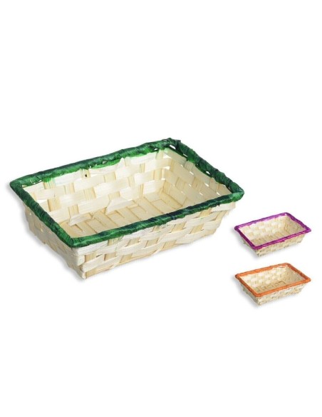 PANERA BAMBU RECTANGULAR RIBETE COLORES18x12x5cm