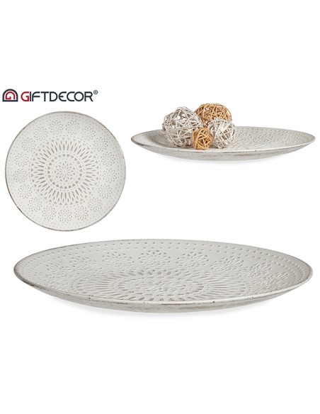 PLATO MADERA DECORACION MANDALA BL 35CM