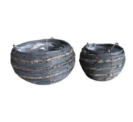 SET 2 MACETERO COLGAR MIMBRE GRIS 23*15