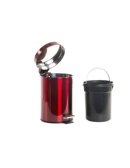 PAPELERA INOX 17X22X25 3L. PEDAL METALIZADO ROJO