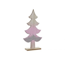 DECORACION MADERA 20X6X39,5 ARBOL PURPURINA ROSA