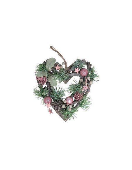 CORAZÓN COLGANTE BOLAS ROSA 23X24X6CM