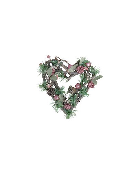 CORAZÓN COLGANTE BOLAS ROSA 30X32X7CM