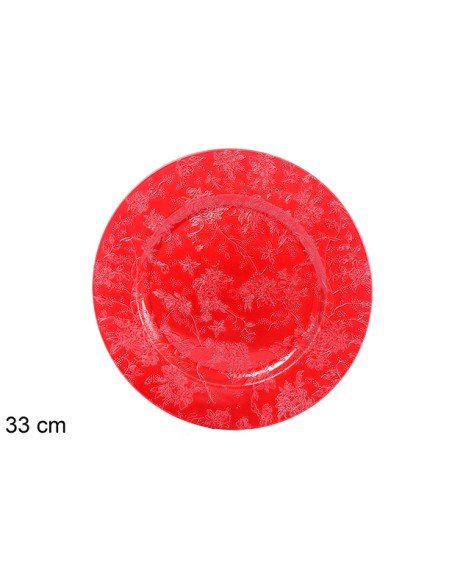PLATO REDONDO ROJO METALIZADO DECORADO