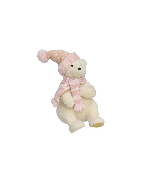 OSO BEIGE C/BUFANDA ROSA 21X16X27CM