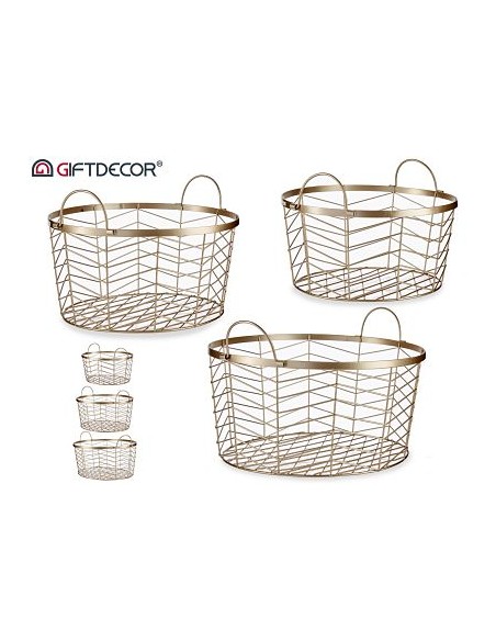 SET 3 CESTOS METALICOS REDONDOS BAJOS CHAMPAGNE