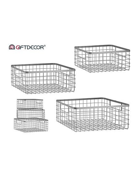 SET 3 CESTOS METALICOS RECTANGULARES PLATEADO