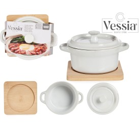 CAZUELA CERAMICA REDONDA CON BASE BAMBU