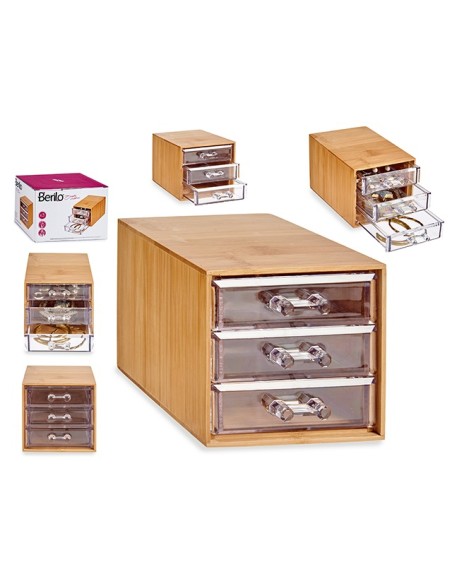 CAJA ACRILICA BAMBU ORGANIZADORA CUAD 3 CAJONES