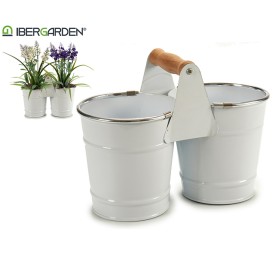 MACETERO DOBLE BLANCO FILO PLATA 10,2 x 20 x 15 cm.